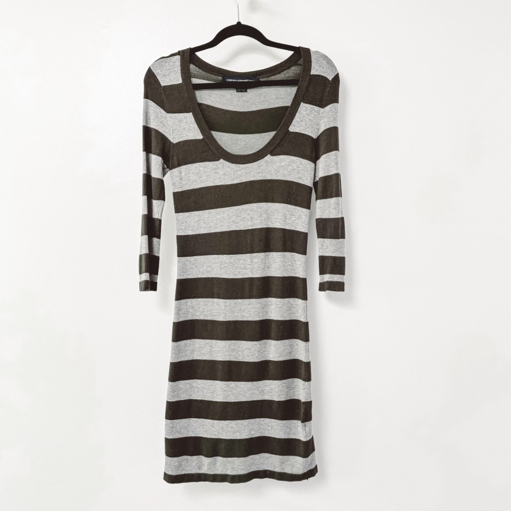 French‎ Connection Scoop Neck Fall Casual Chic Striped Sweater Dress Green
